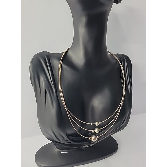 Vintage Sterling Silver 925 Necklace Beaded Rope Multi Strand Jewelry Fine Metal - Picture 6 of 15
